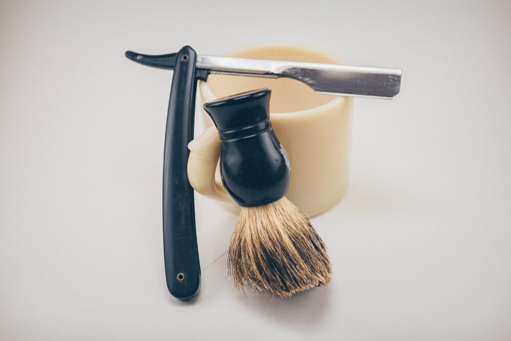 Shaving brush and straight razor